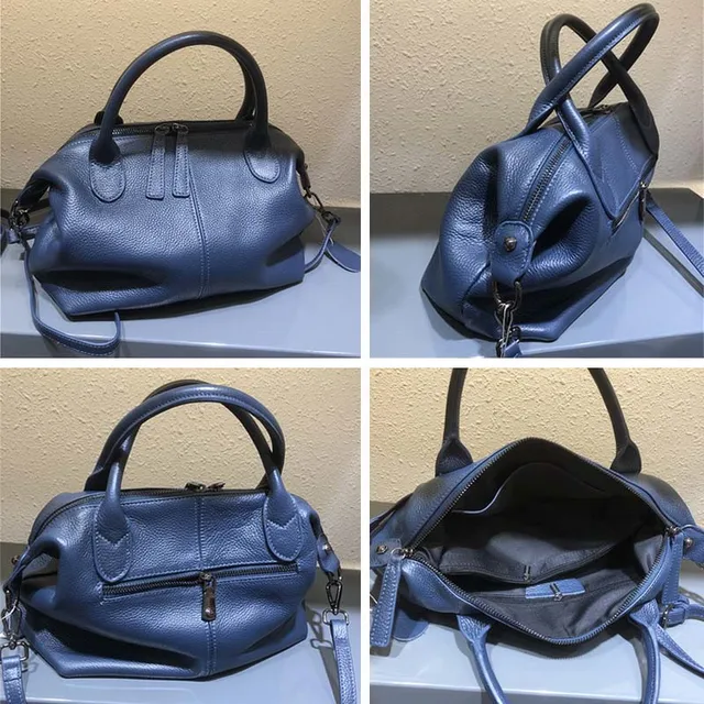 Soft Cowhide Lady Small Women's Genuine Leather Handbag Shoulder Messenger Bags for Women 2021 Fashion Tote Purse Black Blue 3