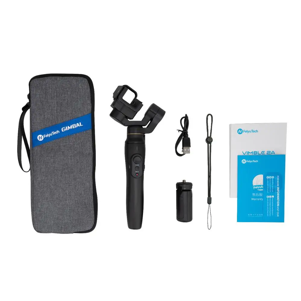 Used Feiyu Vimble 2A Extendable Gopro Action Camera 3-Axis Stabilizer Gimbal for GoPro Hero 8/7/6/5 Camera with Tripod Carry Bag
