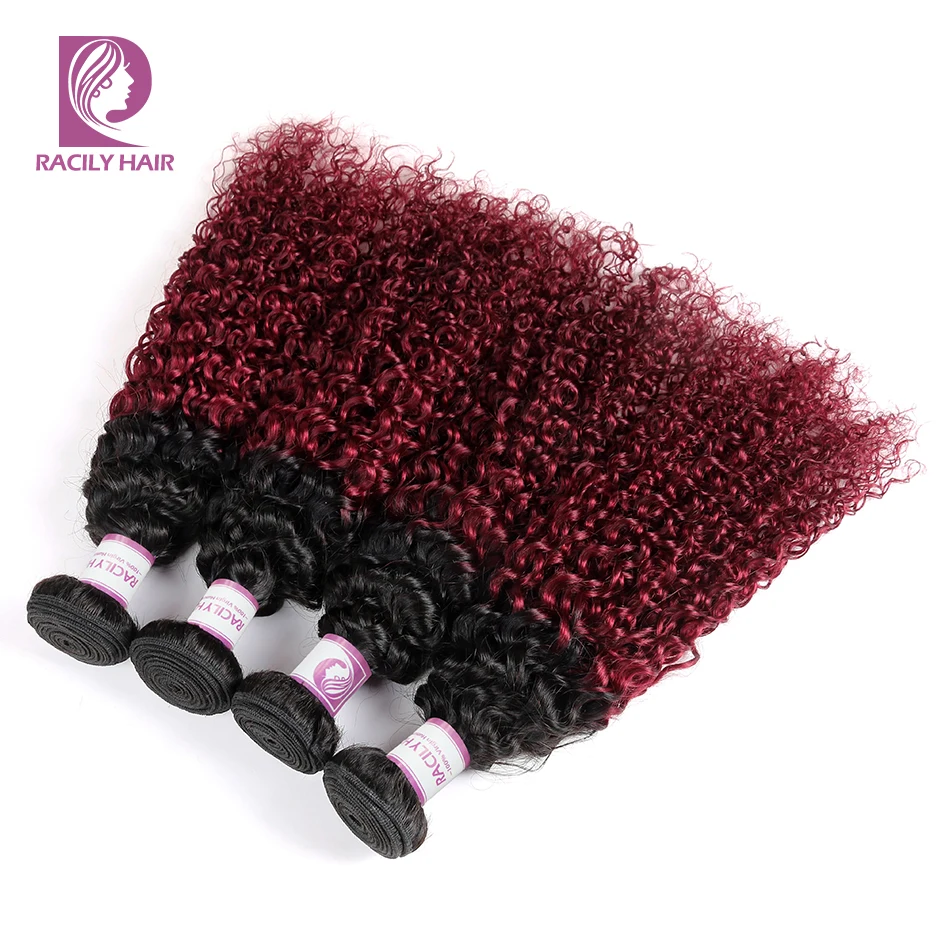 Racily Hair T1B/бордовые перуанские кудрявые пряди с закрытием Remy человеческие волосы 3/4 пряди с закрытием Омбре волосы для наращивания