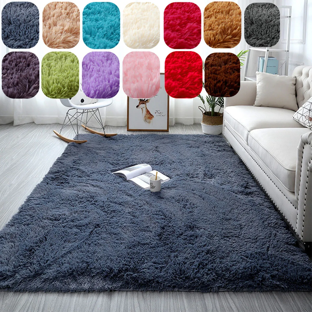 Thick Carpet for Living Room Plush Rug Room Fluffy Floor Carpets Soft Velvet Mat 