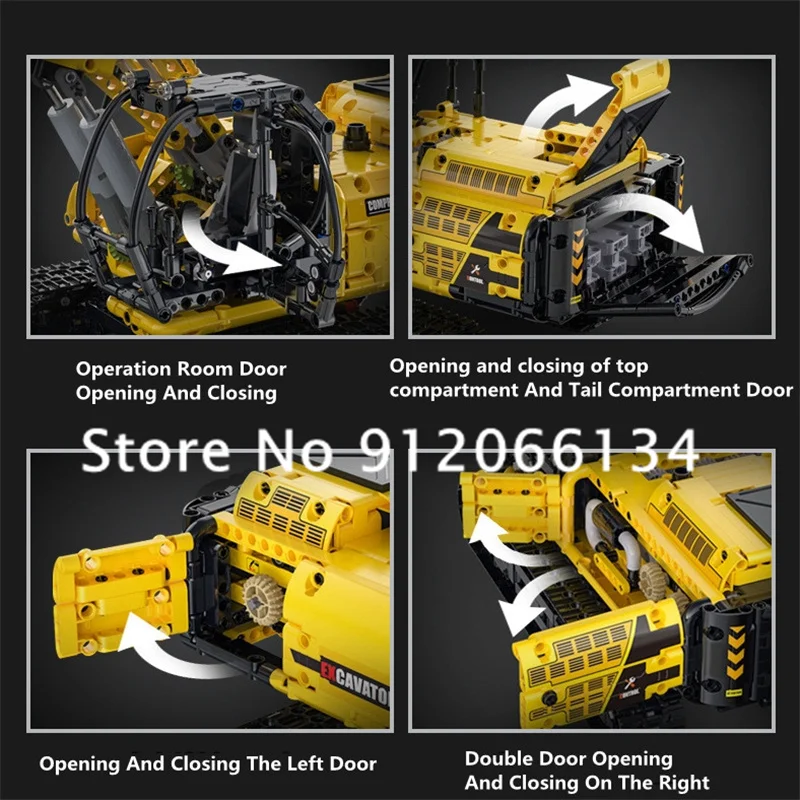 1702PCS DIY Blocks Hydraulic Rod Remote Control Excavator 360 Degrees Rotate Anti-Slip Track Electric RC Car Truck Kids Gift Toy 4