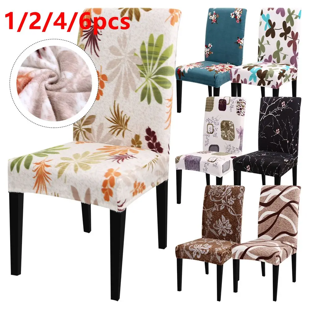 Flash Sale VYO 1/2/4/6pcs Flannel Removable Stretch Printed Chair Covers Soft Pile Fabric Dining Room Seat Arm Chair Covers Dining Cover 
