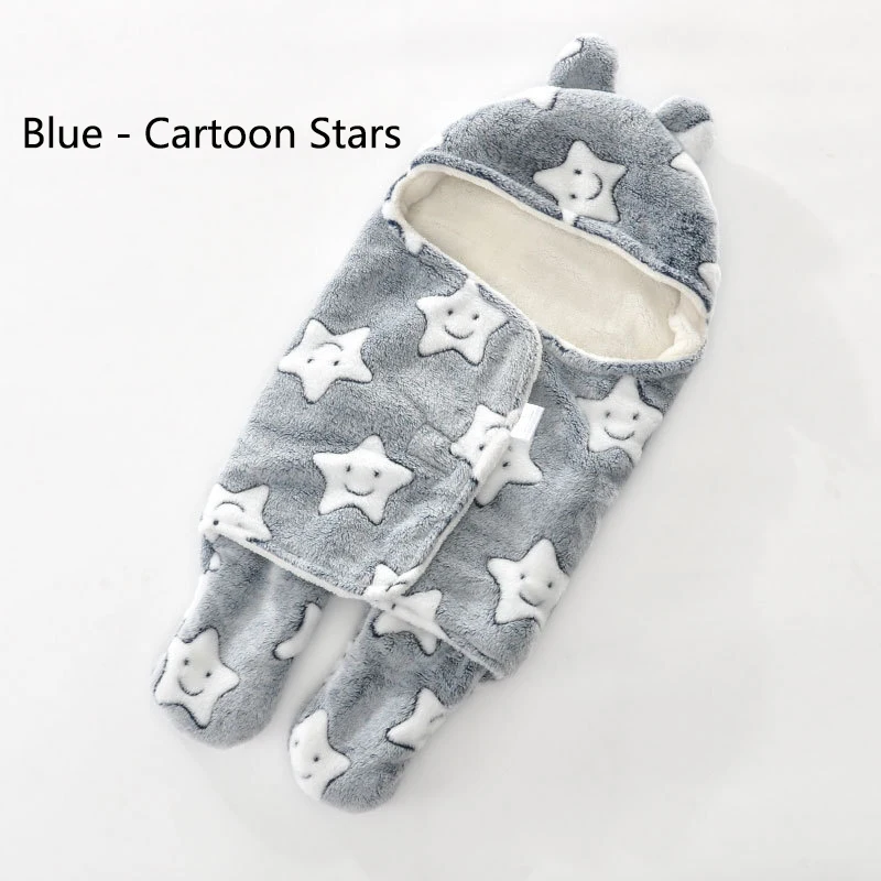 Blue - Cartoon Stars Детское одеяло, удобное пеленание для новорожденных, теплая детская банная накидка, детская одежда, детское Двухслойное плюшевое утепленное одеяло 78*86 см - Цвет: Blue - Cartoon Stars