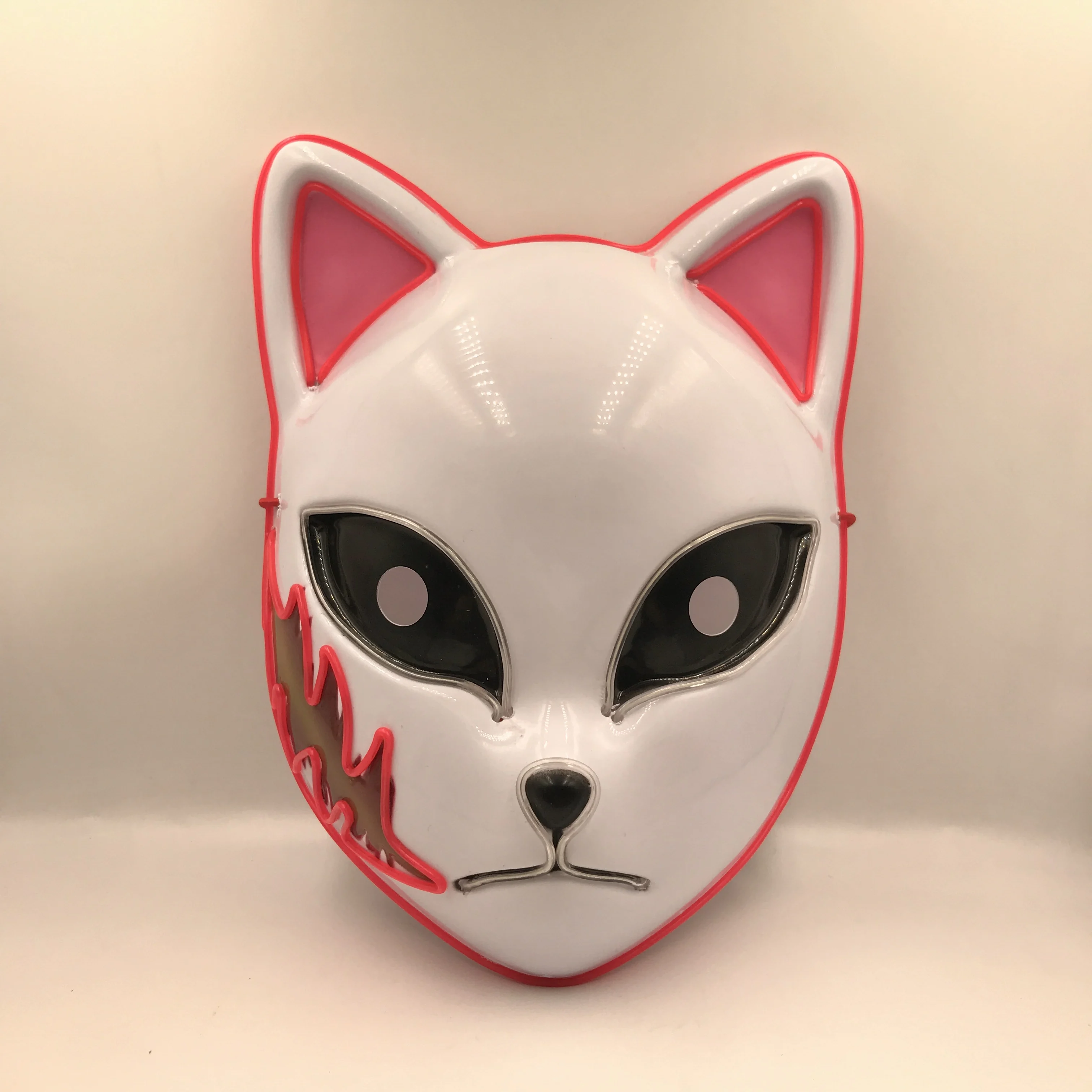 LED Glowing Cat Face Mask For Women Demon Slayer Cold Light Fox Mask  Masquerade Cosplay Props Bar Haunted House Party Decor