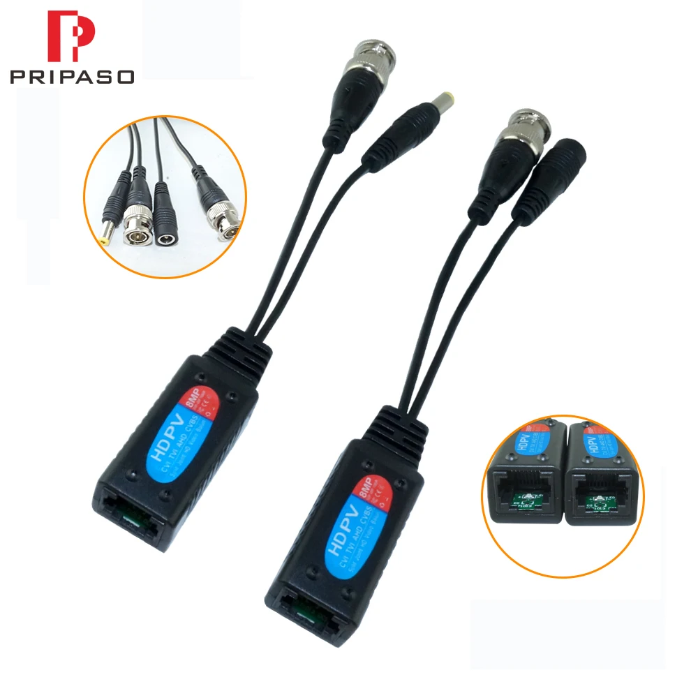 Pripaso 4 par pasivo Balun de vídeo BNC a RJ45 adaptador con poder Full HD 1080P-5MP de vigilancia de la cámara de seguridad de Cable Ethernet