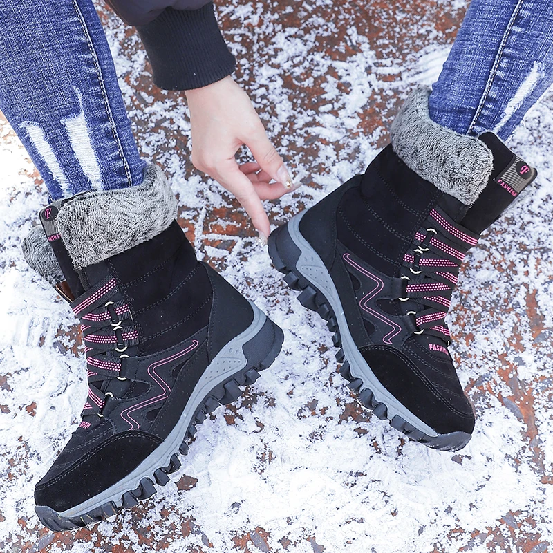 Женская уличная походная обувь теплые плюшевые тактические ботинки нубук замша треккинговые альпинистские ботинки зимние спортивные высокие сапоги большие размеры