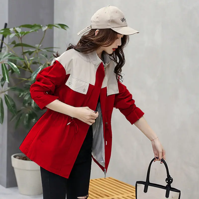 

Mid-length coat women's autumn new 2020 loose windbreaker slim color matching coat