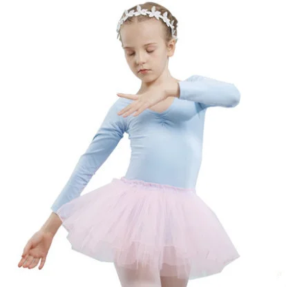 Combed Cotton Ballet Dress Dance Dress Tutu Ballet for Girls Kids Children High Quality Ballerina Long Sleeves Tulle Dance