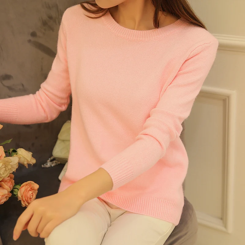 Осенне-зимний свитер женский вязаный джемпер из Джерси Женский кашемировый трикотажный свитер Pull Femme - Цвет: pink colour