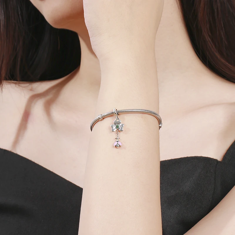 XiaoJing модный 925 пробы Серебряный CZ цветок Божья коровка подвеска талисманы fit Pandora браслет ожерелье DIY ювелирные изделия для женщин подарок