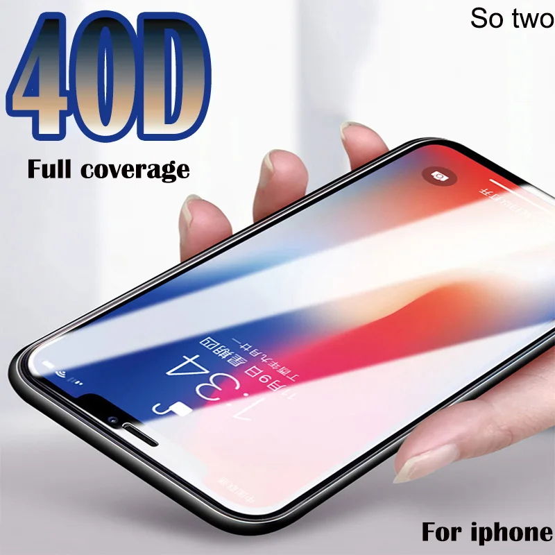 

40D Full Cover Protective Glass On The For iPhone X XR XS Max 10 Tempered Screen Protector For 7 8 6S Plus 6 Curved Edge Glass