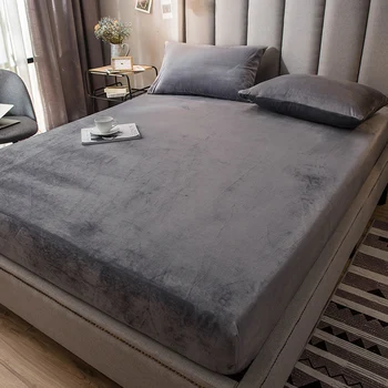 

Fitted Sheet Solid Color Winter Mattress Cover Keep Warm Bedding Bed Sheets With Elastic Band Double Queen Size Sheet
