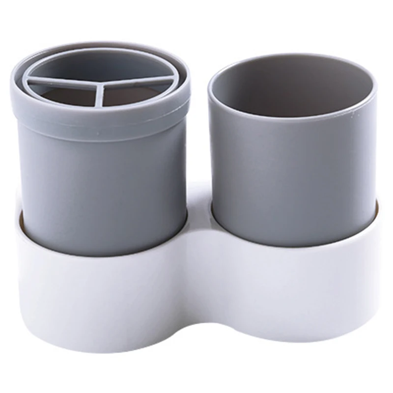 

NEW-Gray Toothbrush Holder Wall Hanging Toothpaste Mouth Cup Waterproof Hanging Storage Shelf Kitchen Bathroom Organizers