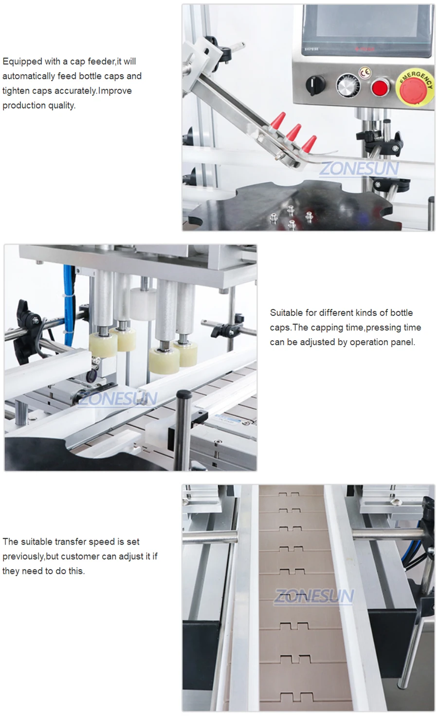 ZONESUN 4 Heads Liquid Filling And Capping Machine With Cap Feeder