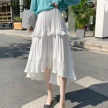 

Elnage Loose Mid Length 2020 Spring Summer Faldas Irregular Cake Solid Slim Multi-layer High Waist White A Line Skirt 5A543