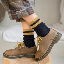 Популярные новые зимние шерстяные носки, плотные теплые вязаные женские носки в полоску, рождественский стиль, женские короткие носки