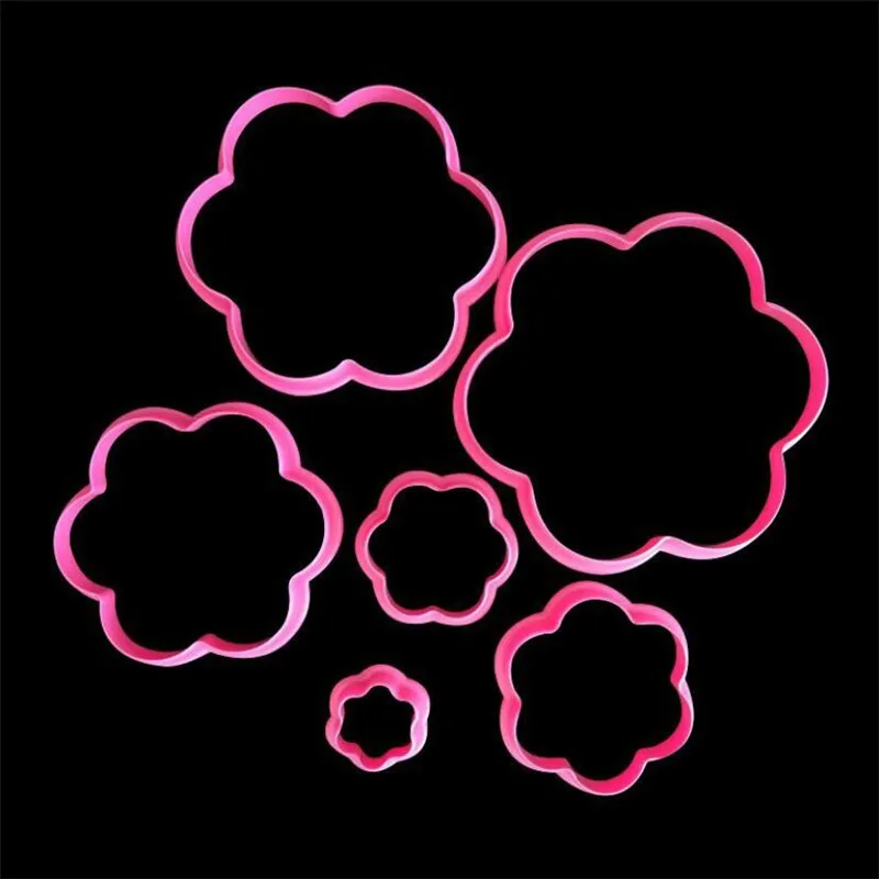 6pcs/set Pink Plum Flower Cookie Cutter Plunger Cake Mold Biscuit Stamp Fondant 3D Cake Decorating Tools Baking Moulds
