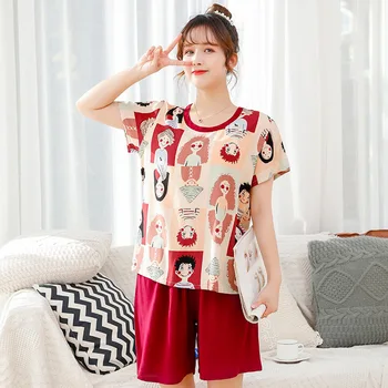 

Couple Pajamas Female Summer Thin Short-sleeved Shorts Men and Women Fashion Printing Sweet and Fresh Viscose Home Suit Pj Set