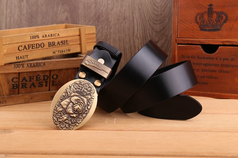 2020 flower belt men high quality full grain cowhide genuine leather waist belt 3.8 cm wide strap belts for women luxury leaf
