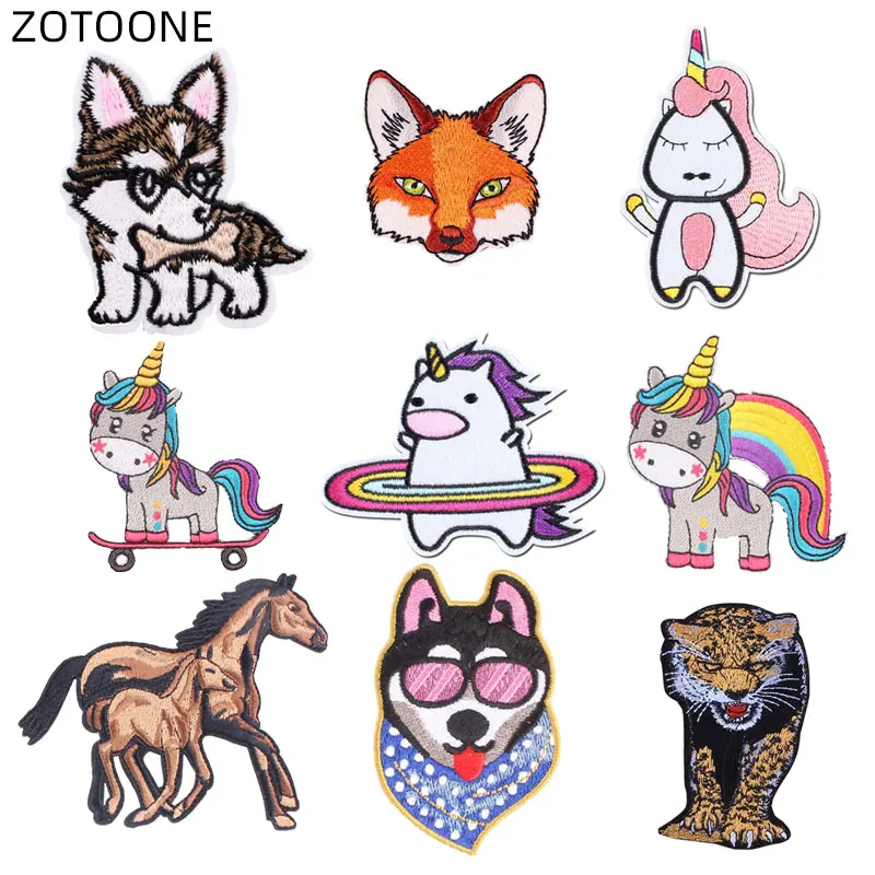 

ZOTOONE Iron on Patch Sew on Animal Unicorn Badge Heat Transfer for Clothes Jeans DIY Embroidered Wolf Patches for Kids Applique