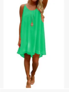 Women beach dress fluorescence female summer dress women chiffon voile women dress summer style women clothing plus size S-3XL Green