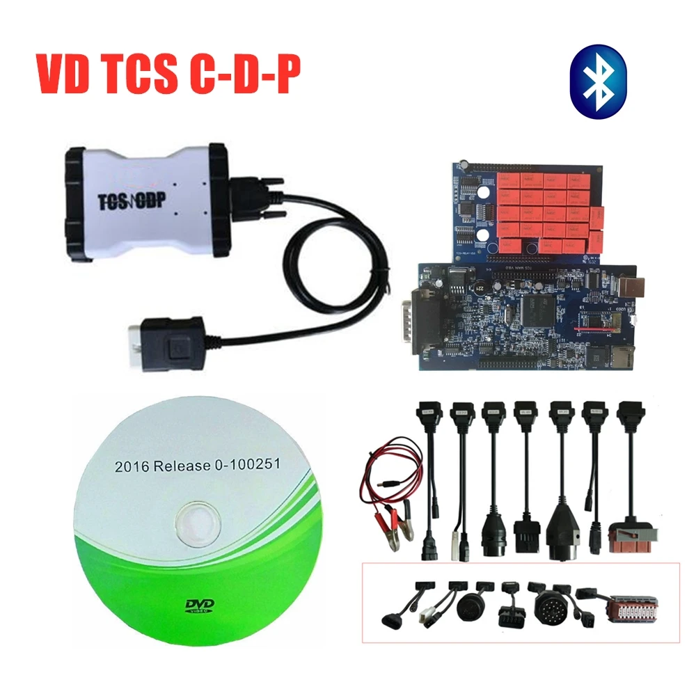 Vci синий PCB vd tcs c-d-p 2016R0 с bluetooth диагностический obd vd ds150e c-d-p obd2 для delphis сканер+ автомобиль/грузовик кабель