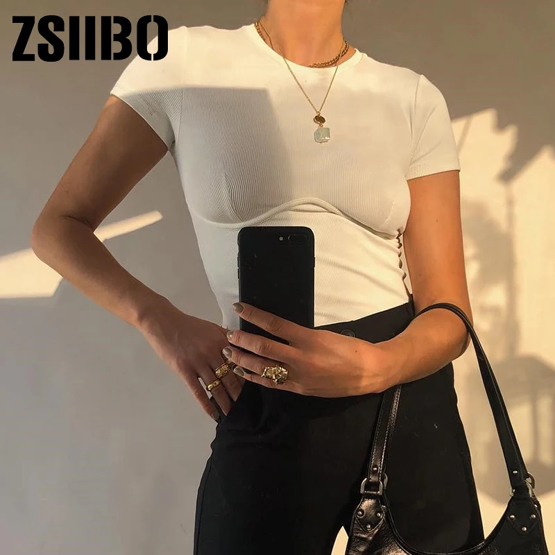 Woman Tshirt High Street Cotton Tshirts Summer vintage streetwear clothes tee Basic White Crop Top T Shirt Elegant Short Sleeve