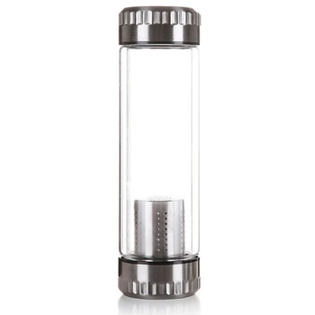 

400Ml Business Type Water Bottle Glass Bottle With Stainless Steel Tea Infuser Filter Double Wall Glass Sport Water Tumbler