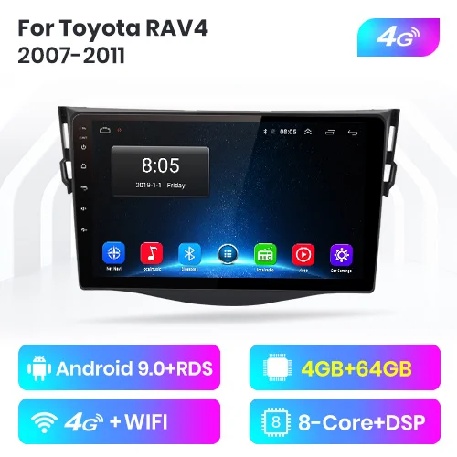 Junsun V1 2G+ 32G Android 9,0 DSP для Toyota RAV4 Rav 4 2007-2011 Автомобильный Радио Мультимедиа Видео плеер навигация gps RDS 2 din dvd - Цвет: 4-64GB for 4G