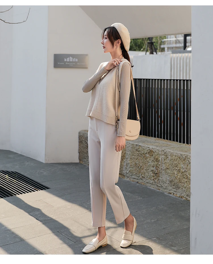 women's snow pants Spring and Autumn Cropped Suit Pants Women's Straight Loose Loose-fitting Casual Trousers Eight-point Cigarette Pants cropped leggings