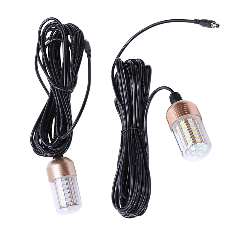 

2Pcs 12V 30W Led Underwater Night Fishing Light Fish Finder Light with Cord Submersible Led Lamp Bait Squid Fish Attracting Ligh