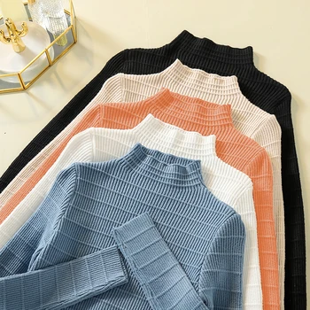 

Women Pullover Sweater Turtleneck Slim Casual Basic Ribbed Knit Winter Tops Knitted Sweater Women 2020 Knitwear Jumpers Ladies