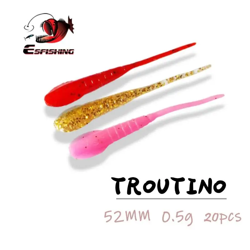 ESFISHING червяк приманка для рыбалки пластиковые приманки мягкие Troutino 20шт 52 мм