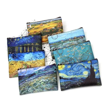 

1 PC Mini Vintage Oil Painting Coin Purse Women Girls Fashion Printed PU Wallet Lipstick Portable Money Purse Pocket Bag New