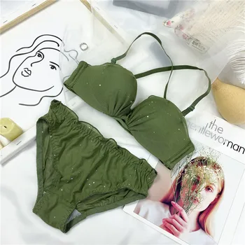 

2020 bling Spangled No Rims Bra Girls No Traces Bra Gathering Adjusting Beautiful Back Bra Set Sexy Student Sweet Bra