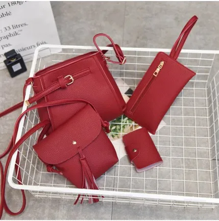 

Maijiu New Style Embossed Leather Belt Four-piece Set Different Size Bags Women's Korean-style Fashion-Style Contrast Color Larg