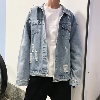 

Fashion Men's Vintage Ripped Denim Jackets And Coats Destroyed Jeans Trucker Jacket Distressed Outerwear With Holes