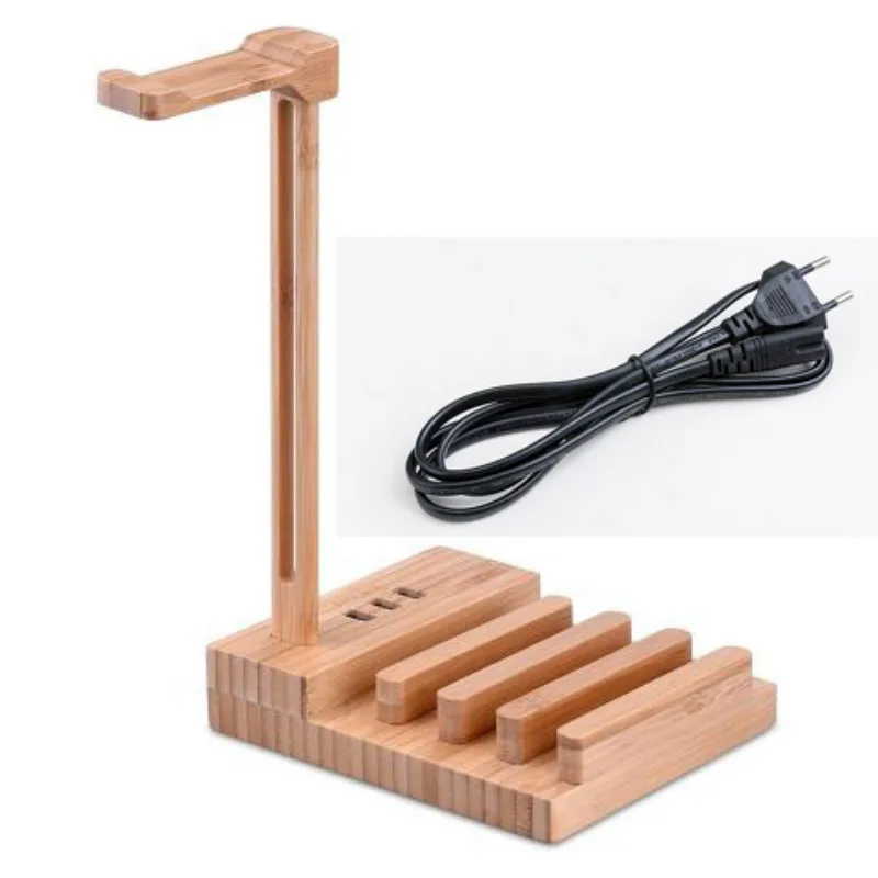 Headphone stand Wooden Headset holder Universal Desk Display hanger with USB Interface EU Plug Cable Good Qualtiy Fashion 1pc