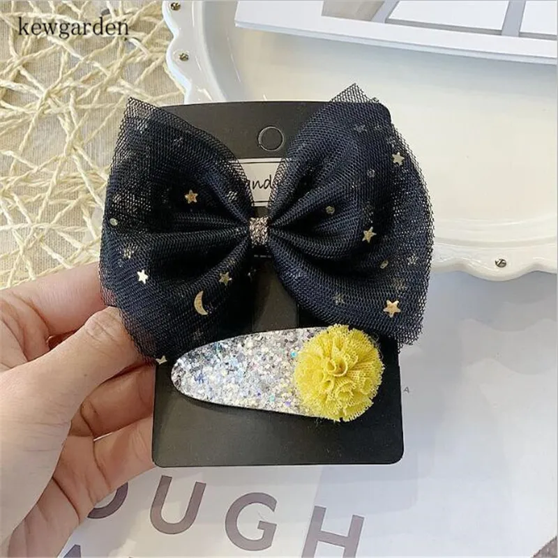 Kewgarden Hair Accessories Cute Lace Gauze Ribbon Bowknot Ball Hairpins Hairclips Baby Girls BB Clips Headwear 5 Sets - Цвет: Черный