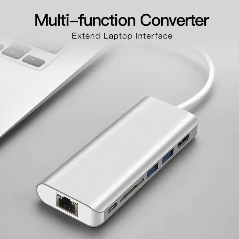 6 в 1 USB-C концентратор TYPE-C к USB3.0 4 к HDMI RJ45 PD карта памяти конвертер адаптер Широкая совместимость и удобство использования