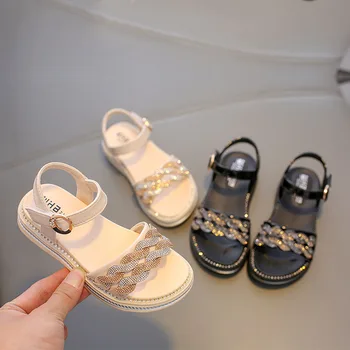 

Babaya Girls sandals for kid shoes summer PU Leather Princess Sequins sandalias Toddler little Girl Sandal Children flats black