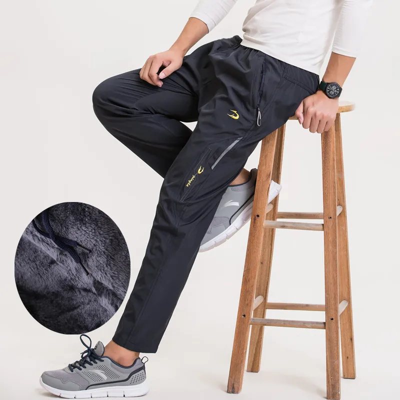 

2020 Winter Men's Warm Pants Fleece Thick Trousers Outdoors Quick-Drying Waterproof Pants Loose Straight Sweatpants Joggers Men