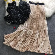 Новинка; хорошая плиссированная юбка в стиле ретро; сатиновая юбка с эластичной резинкой на талии; ручная работа; Длинные юбки; сезон весна-лето