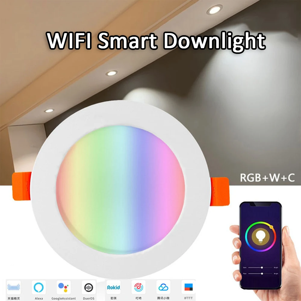 Светодиодный светильник с регулируемой яркостью RGB 7 Вт, круглые утопленные потолочные светильники, светодиодный светильник для спальни, Светодиодный точечный светильник с Amazon Google Home