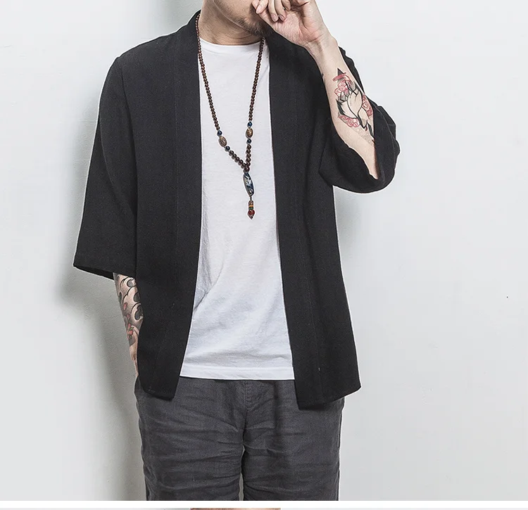 Мужская одежда куртки Открытый стежок Японский китайский стиль Slim Fit традиционная одежда ветрозащитные повседневные пальто