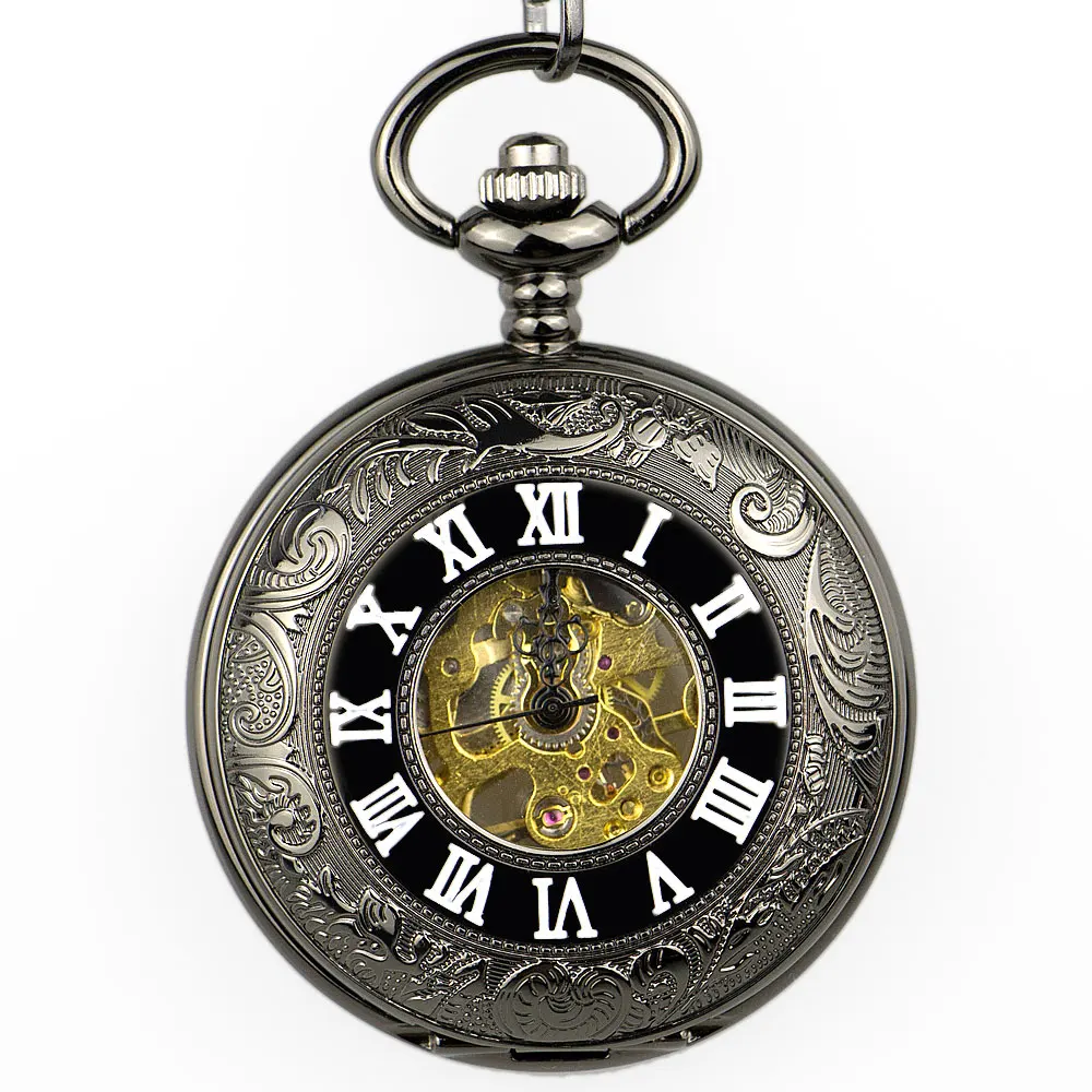 5 шт. мужские модные карманные часы в стиле стимпанк из нержавеющей стали с серебристым циферблатом, механические мужские часы с цепочкой-брелоком в подарок