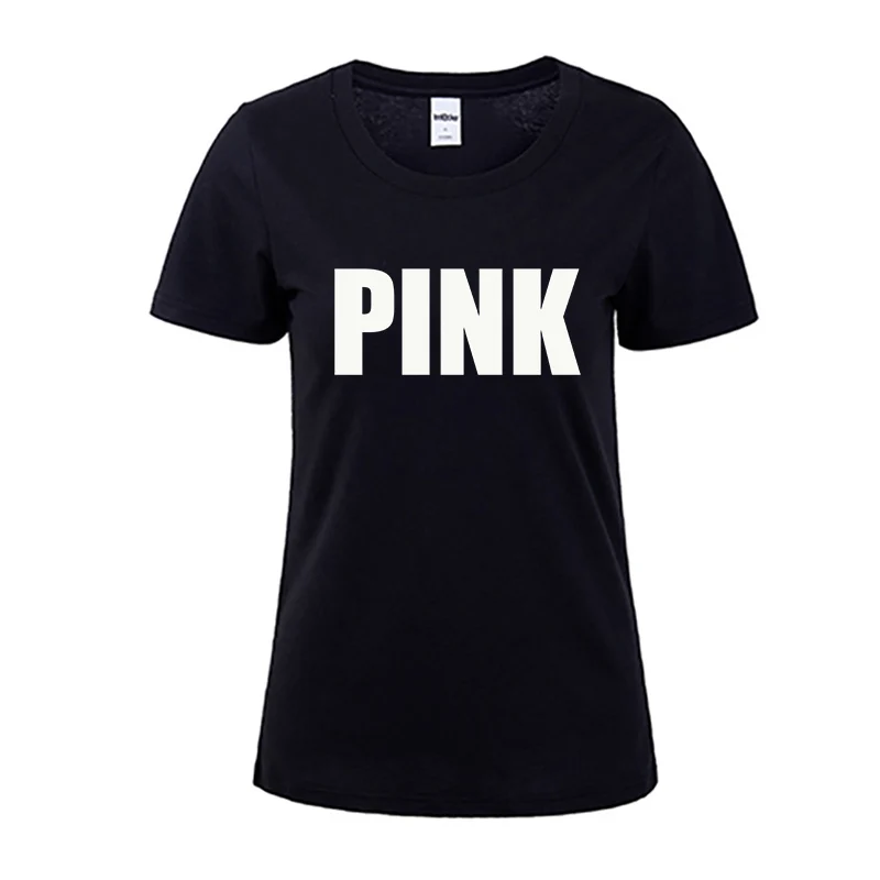 

Tee Shirt Women T Shirt Cotton Pink Letter Printed High Quality T-shirts Female Casual Tops Short Sleeve O Neck Plus Size S-4X