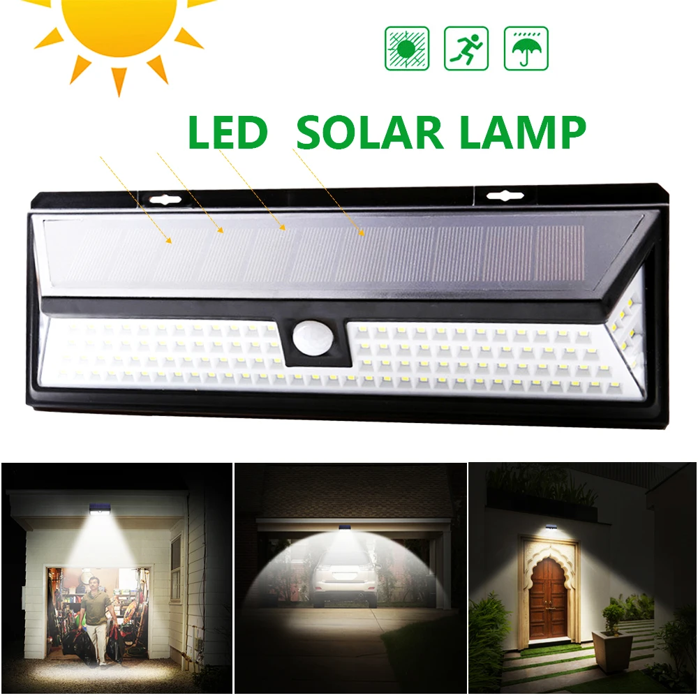 Modos de Energia Livre à Prova Luz ao ar Solar Sensor Movimento Parede Dwaterproof Água Brilhante Poupança Energia Quintal Jardim Lâmpada 118 Led 3 Pir Mod. 128729 2 Cheap Lâmpadas solares