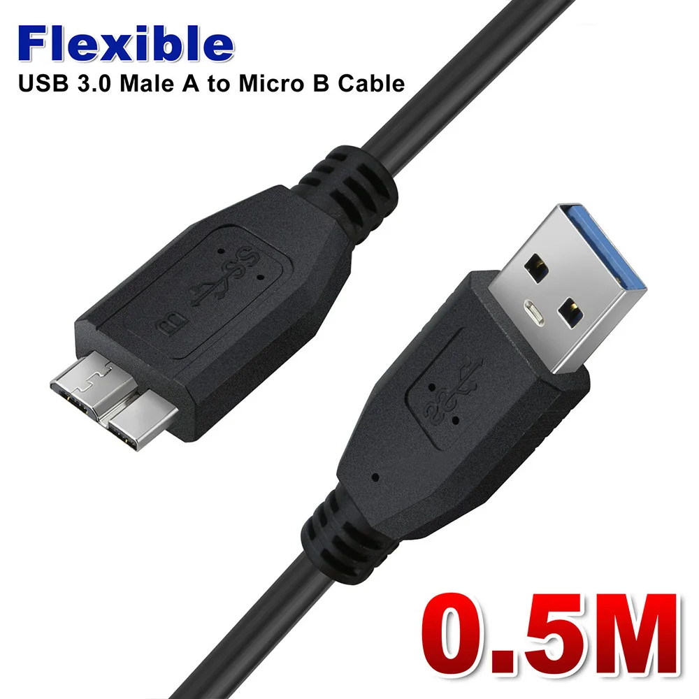 

New 0.5m/1m Flexible Usb 3.0 Male A To Micro B Hard Drive Cable For Seagate Wd