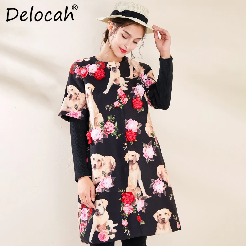Delocah, Осень-зима, Новое Женское пальто, подиум, модное, дизайнерское, короткий рукав, модное, кристальная аппликация, принтованное, Женское пальто